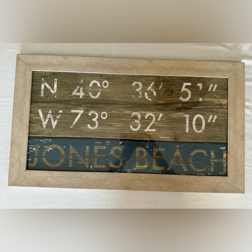 Jones Beach Latitude and Longitude Wooden Sign | pre-owned Wall Art |